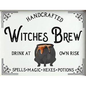 Witches Brew Halloween Sign - Fall Decor Wall Art, Witch Metal Tin Signs